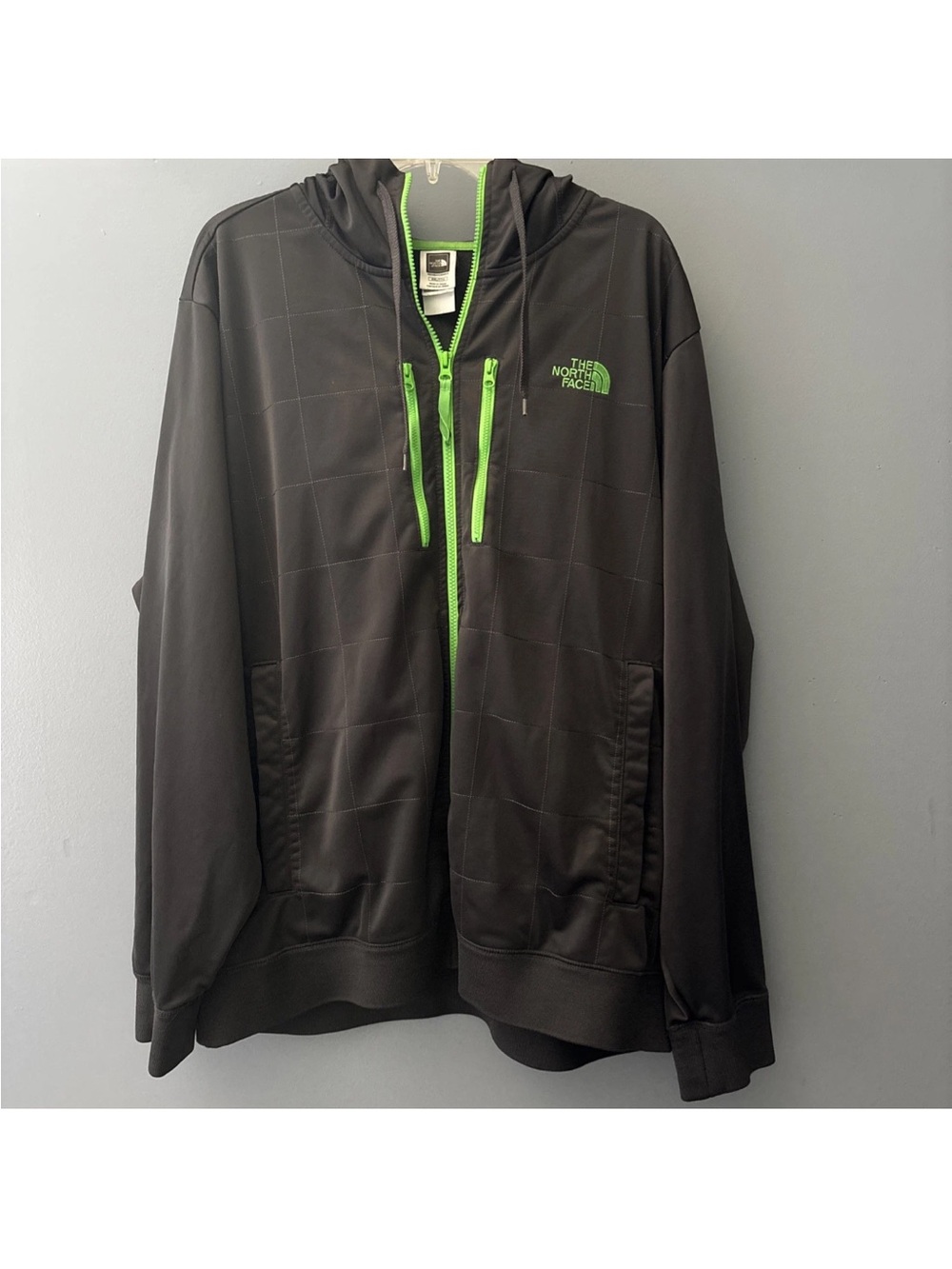 The North Face Men's XXL Full Zip Hoodie Black/Gray/Green Hooded Knit Polyester
